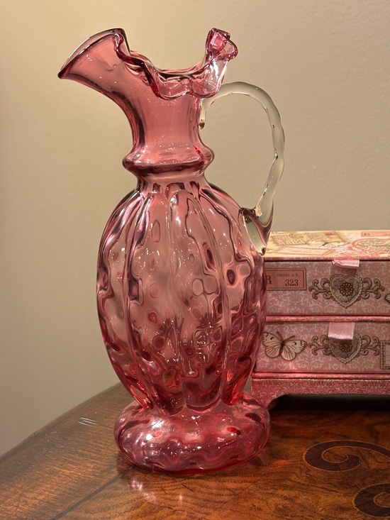 Other - Cranberry Glass Diamond Optic Melon Ribbed Pitcher